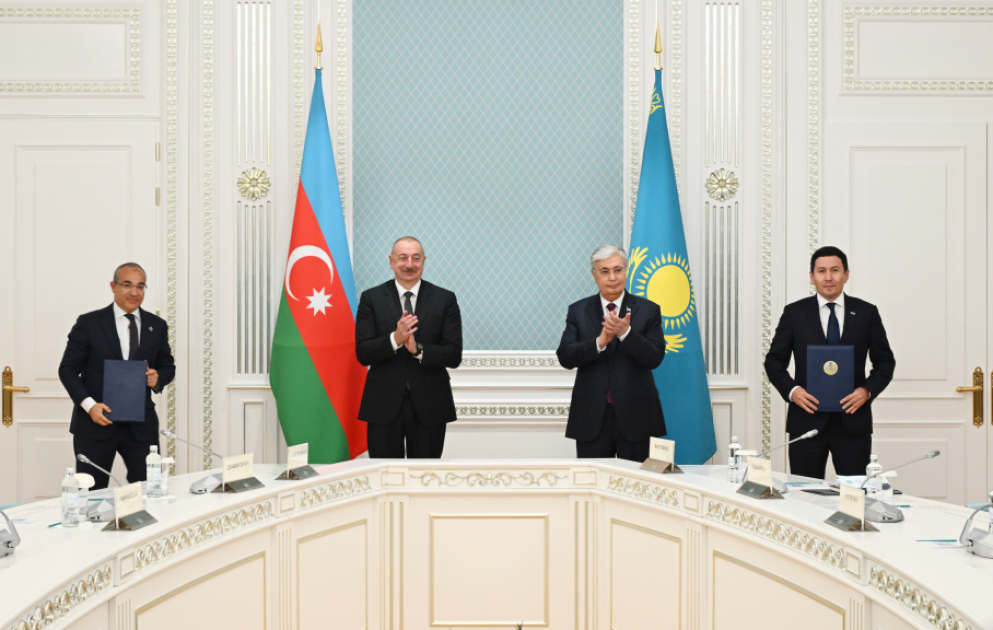 Astana: Zeremonie zum Austausch der Aktionärsvereinbarung zwischen Aserbaidschan und Kasachstan