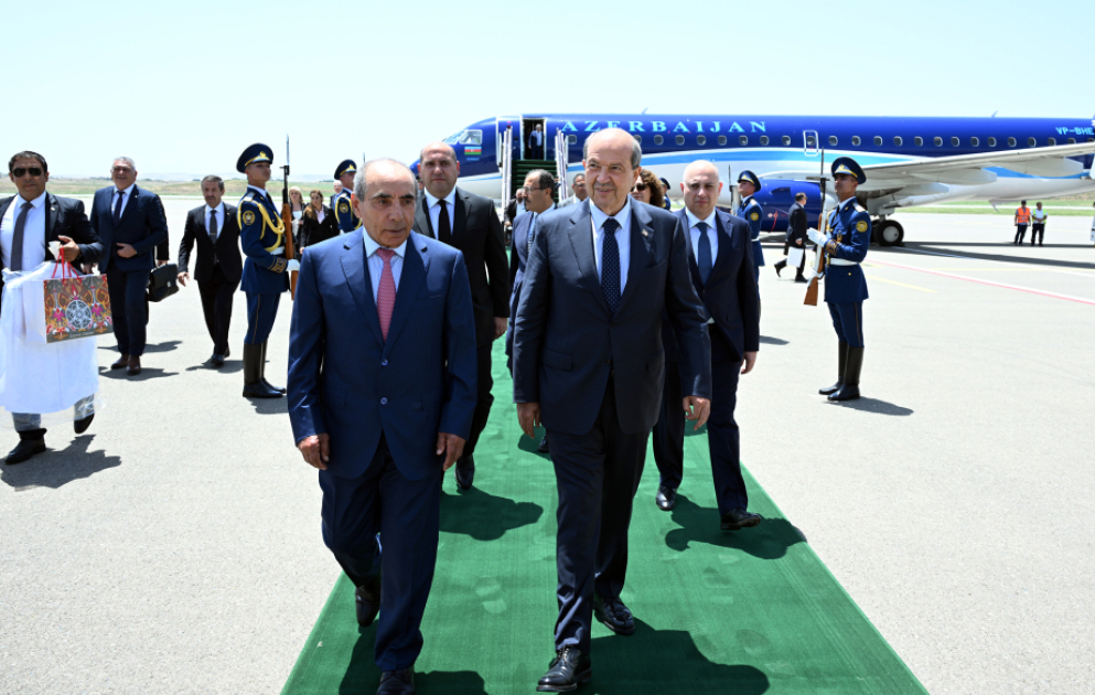 President of Turkish Republic of Northern Cyprus Ersin Tatar arrives in Fuzuli district