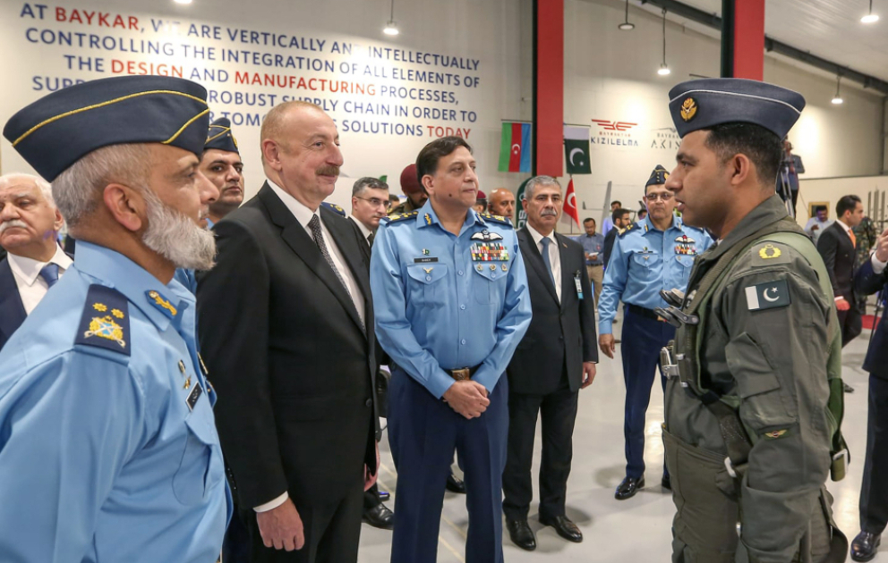 President Ilham Aliyev viewed military exhibition in the "National Aerospace Science and Technology Park" located at the Pakistan Air Force Base Nur Khan