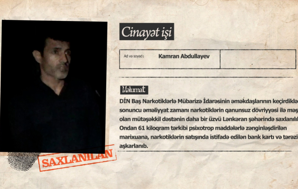 Lənkəranda mütəşəkkil cinayətkar dəstənin əvvəllər məhkum olmuş üzvü saxlanılıb