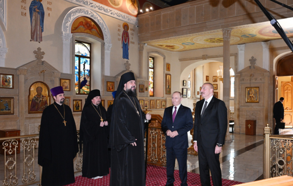 Azerbaijani and Russian Presidents visited Holy Myrrhbearers Cathedral