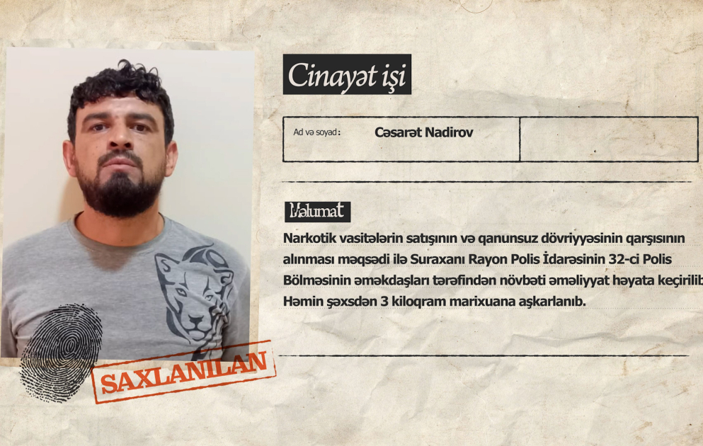 Suraxanıda saxlanılan şəxsdən 3 kiloqram narkotik vasitə aşkarlanıb