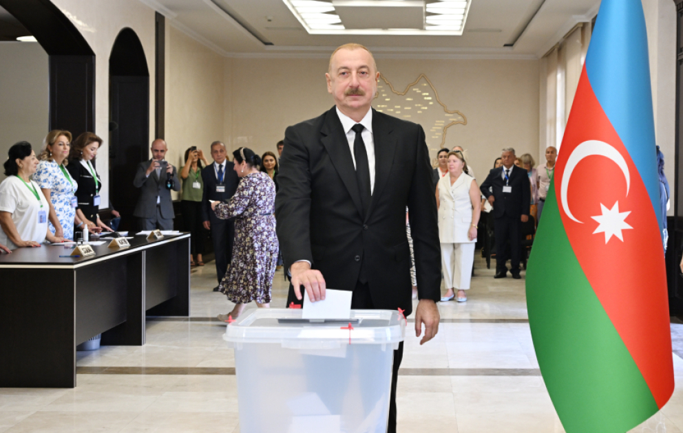 President Ilham Aliyev, First Lady Mehriban Aliyeva, and their daughter Leyla Aliyeva voted in snap parliamentary elections