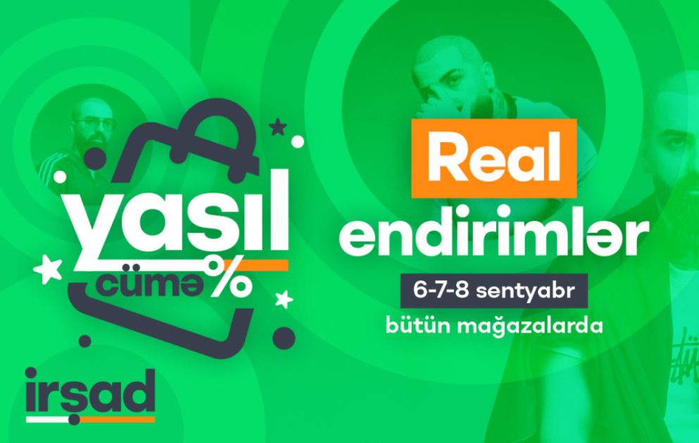 ®   “İrşad”ın “Yaşıl cümə” kampaniyası real endirimlər təklif edir. Sadəcə 3 gün məhsullara 70 faizədək endirim olacaq!