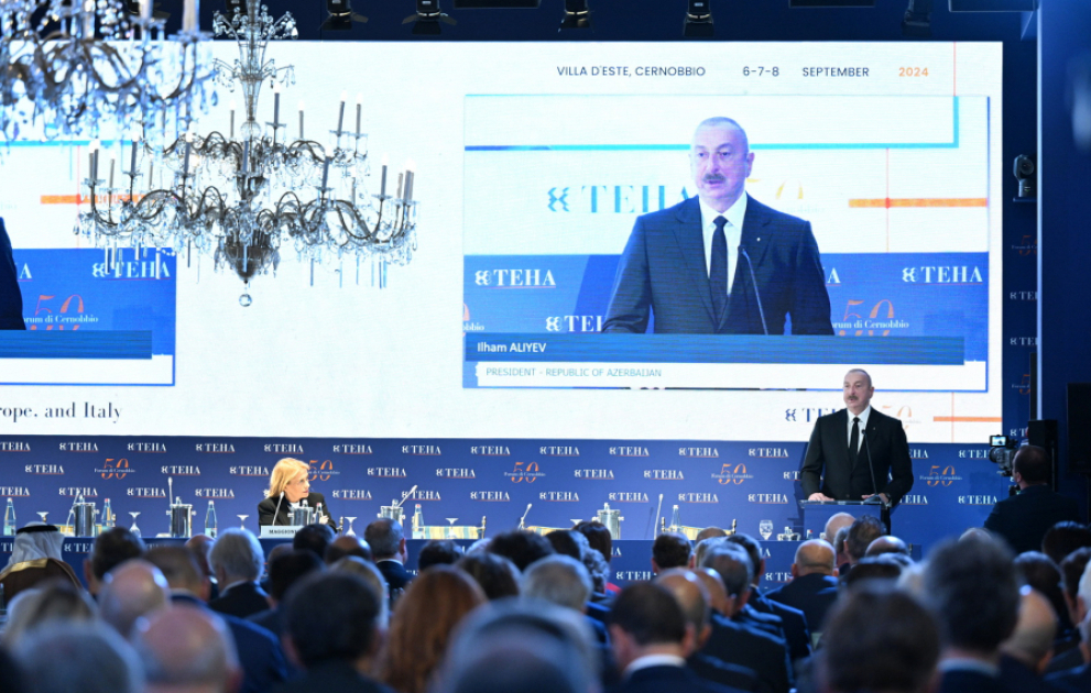 Президент Ильхам Алиев выступил на сессии «Роль Азербайджана в новых геополитических условиях» на Международном форуме Черноббио