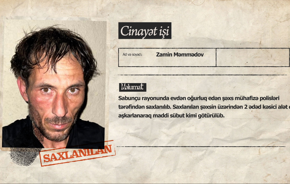 Sabunçu rayonunda evdən oğurluq edən şəxs mühafizə polisləri tərəfindən saxlanılıb