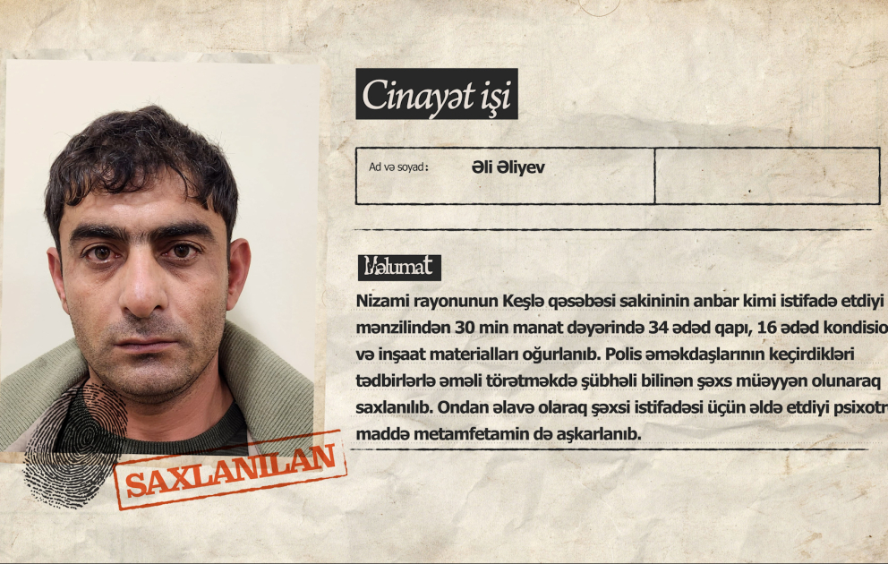 Polis paytaxtda 30 min manat dəyərində qapı və kondisionerləri oğurlayan şəxsi saxlayıb