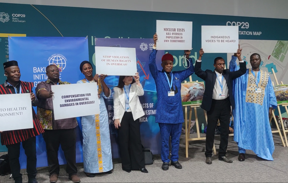 COP29-da Fransanın nüvə sınaqlarının mənfi təsirlərinə görə təzminat ödəməsi tələbi ilə aksiya keçirilib