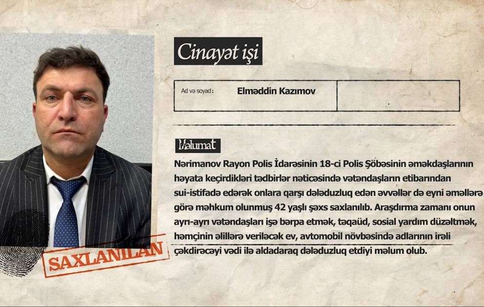 Vətəndaşları işə bərpa etmək, təqaüd, sosial yardım düzəltmək vədi ilə aldadaraq dələduzluq edən şəxs saxlanılıb