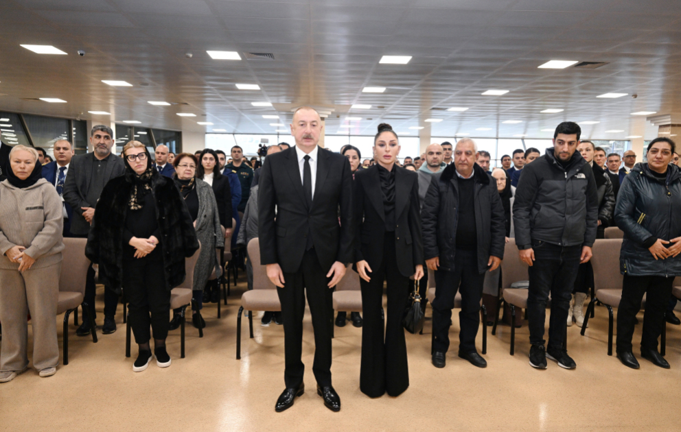 President Ilham Aliyev attended farewell ceremony for crew members who perished in plane crash