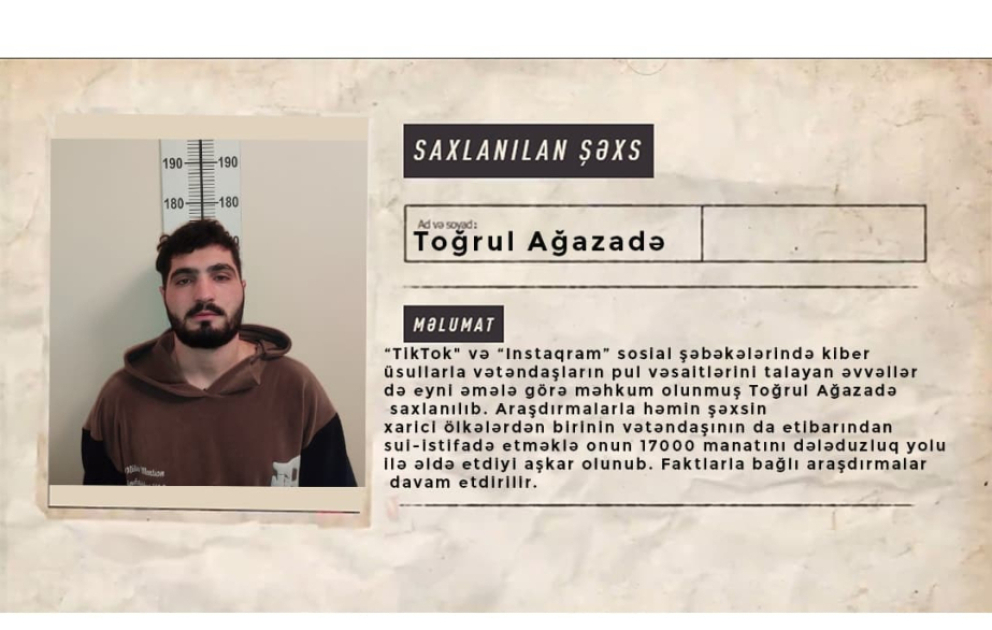 Naxçıvanda polis sosial şəbəkələr vasitəsilə dələduzluq edən şəxsi saxlayıb