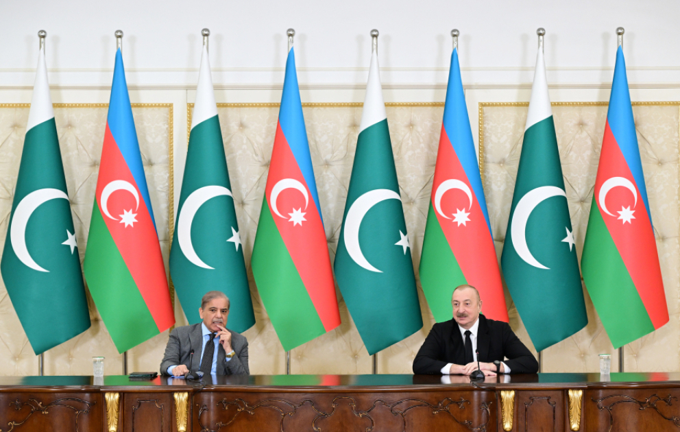 President of Azerbaijan Ilham Aliyev and Prime Minister of Pakistan Muhammad Shehbaz Sharif made press statements