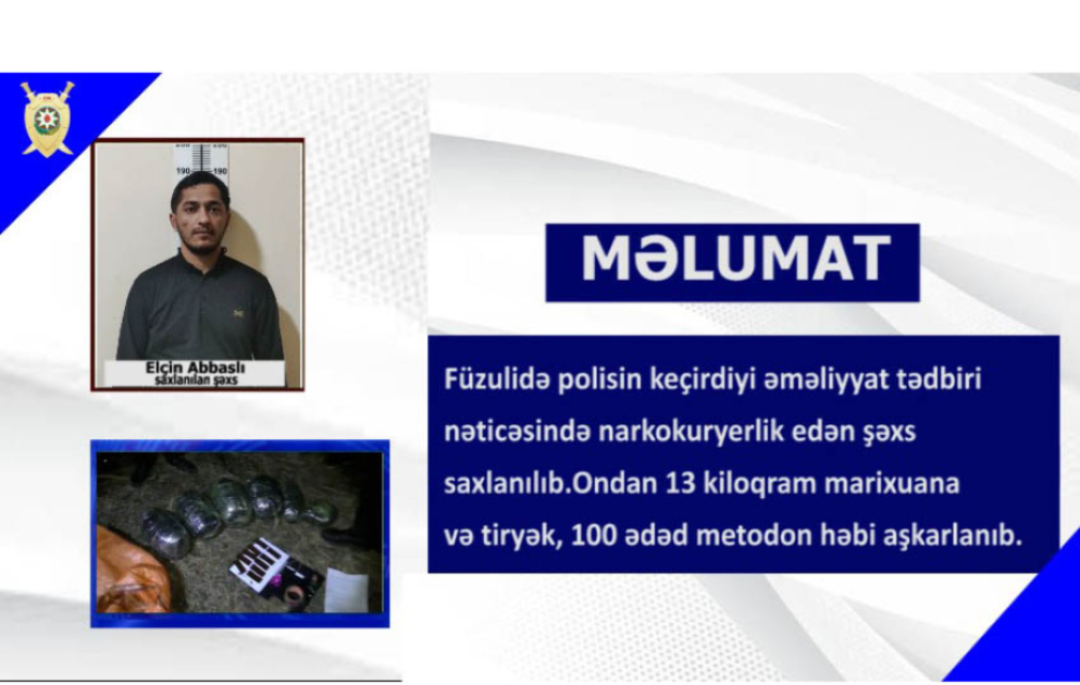 Füzulidə narkokuryerlik edən șəxs saxlanılıb