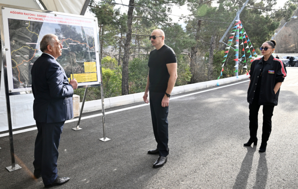 President Ilham Aliyev and First Lady Mehriban Aliyeva attended inauguration of highway from Sarsang Reservoir to Umudlu village in Aghdara