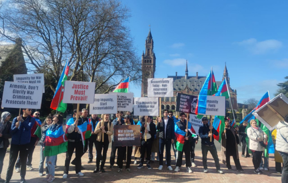 European Azerbaijanis protest injustice at The Hague's Peace Palace