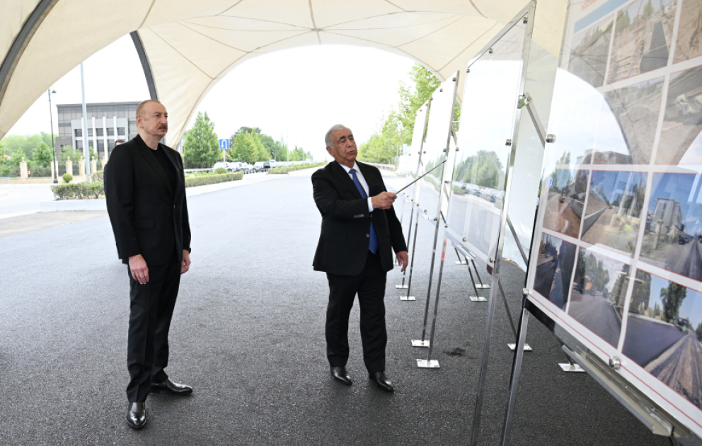 President Ilham Aliyev reviewed construction progress on Baku–Alat–Gazakh–State Border with Georgia highway section passing through Yevlakh city