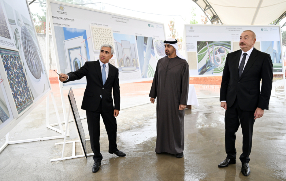Presidents Ilham Aliyev and Sheikh Mohamed bin Zayed Al Nahyan reviewed construction progress at New Shusha Mosque