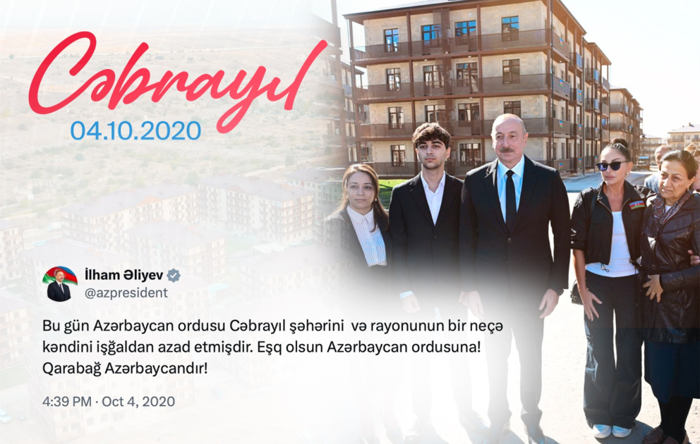Präsident Ilham Aliyev veröffentlicht Beitrag zum fünften Jahrestag der Befreiung der Stadt Jabrayil