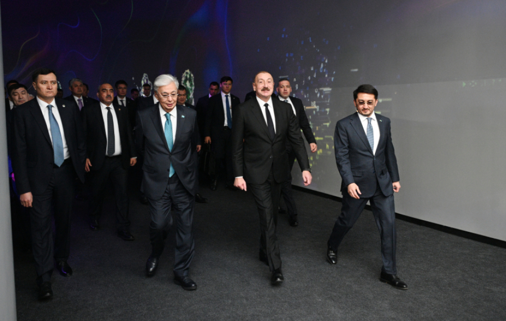 Prezident İlham Əliyev və Prezident Kasım-Jomart Tokayev Astanada “Alem.ai” Beynəlxalq Süni İntellekt Mərkəzində olublar
