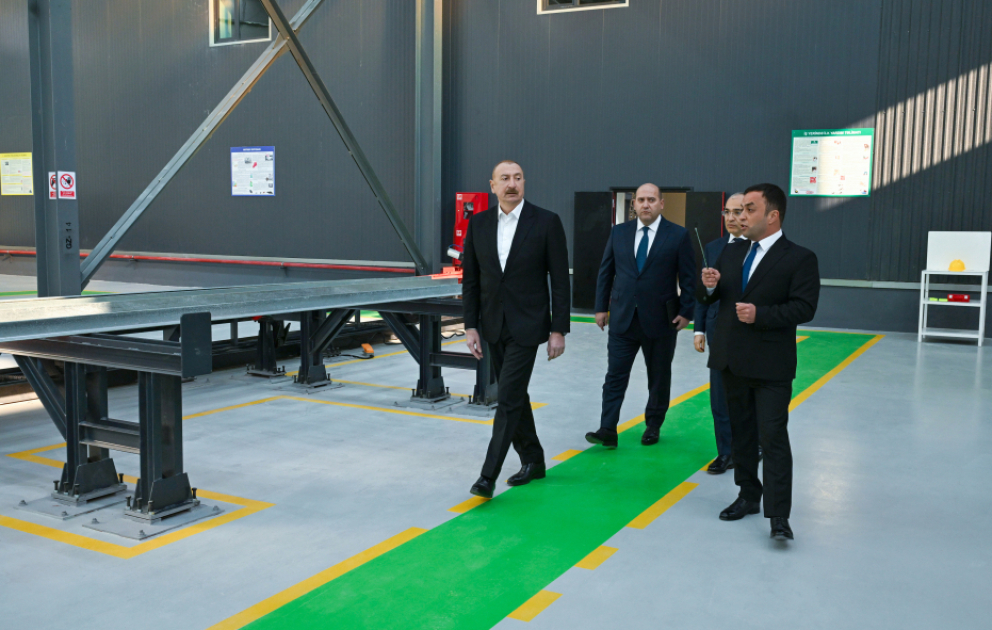 President Ilham Aliyev attended opening of metal electric pole production facility in Aghdam