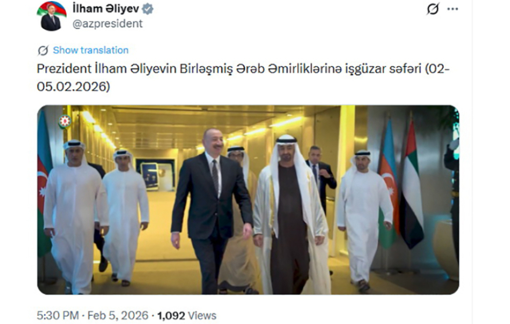 Prezidentin sosial media hesabında BƏƏ-yə işgüzar səfərlə bağlı videoçarx paylaşılıb