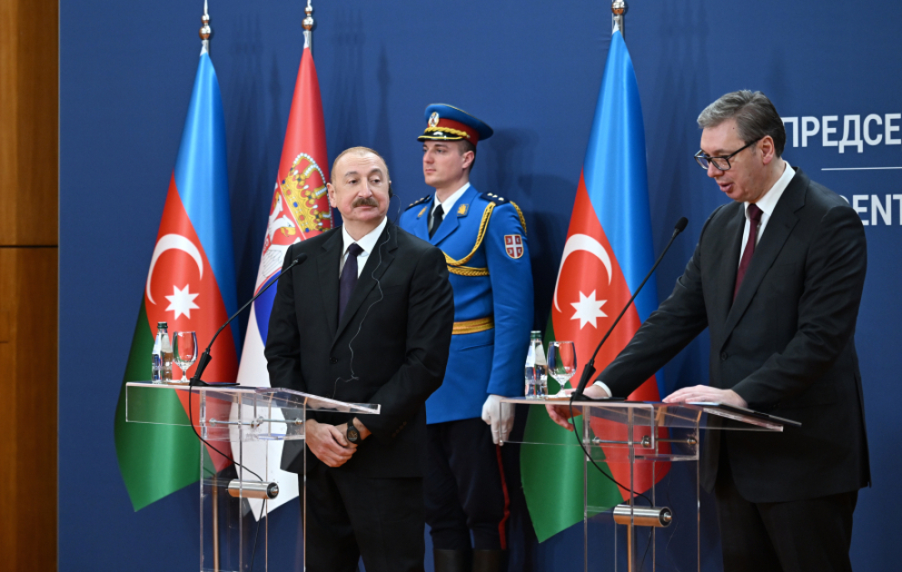 President of Azerbaijan Ilham Aliyev and President of Serbia Aleksandar Vučić delivered press statements