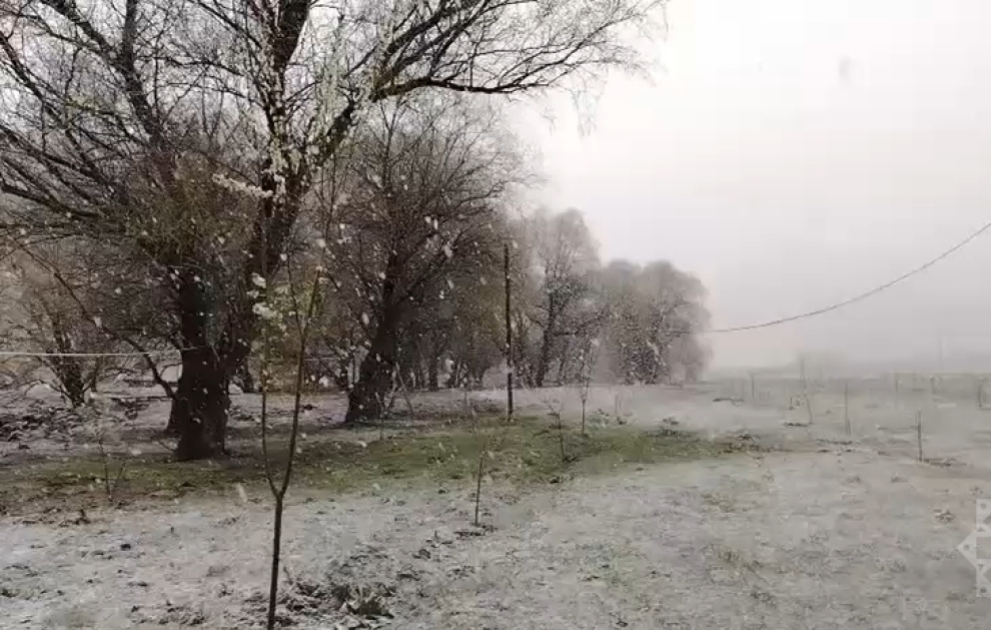 Снежный пейзаж в середине весны в Лачине