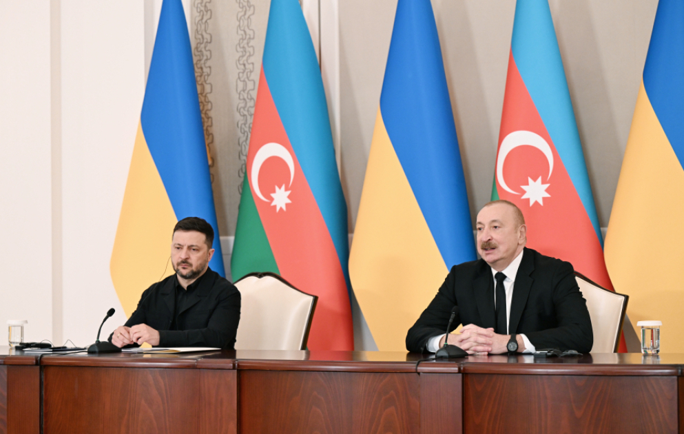 Azərbaycan və Ukrayna prezidentləri mətbuata bəyanatlarla çıxış ediblər