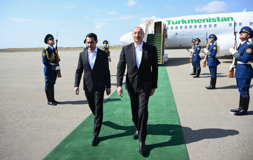 Präsident Turkmenistans Serdar Berdimuhamedow besucht Region Füsuli