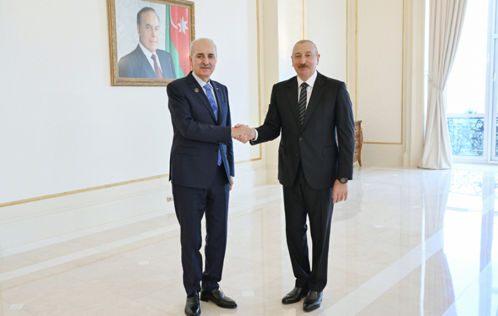 Präsident Ilham Aliyev empfängt Delegation um Vorsitzenden der Großen Nationalversammlung der Türkei